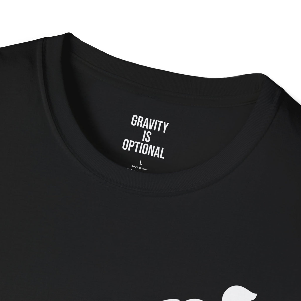 Black CalistElite calisthenics T-shirt, inside neck print: Gravity is optional